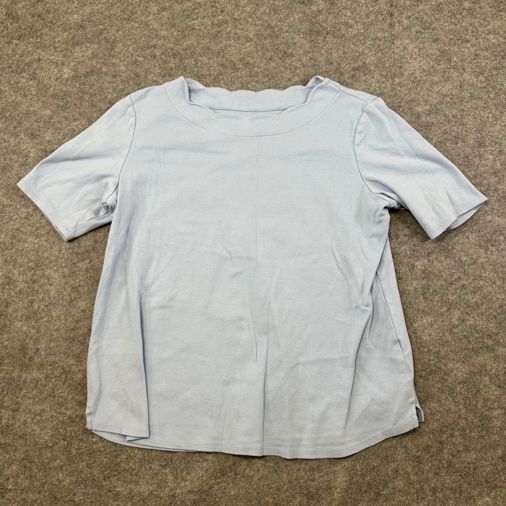 Croft & Barrow T Shirt Women Large Light Blue Cotton Short Sleeve Boat Neck Tee